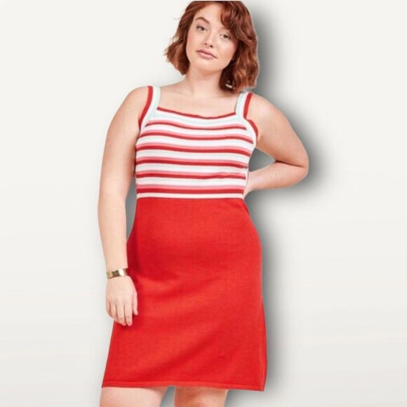 Modcloth Dress Right On Retro Striped Knit Sleeveless A-Line Womens Size 2X READ - Picture 2 of 9
